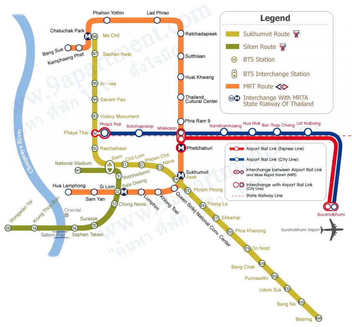 метро и БТС Бангкока карта