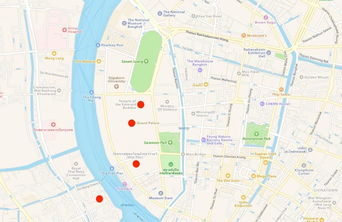 мапа храмова у Бангкоку