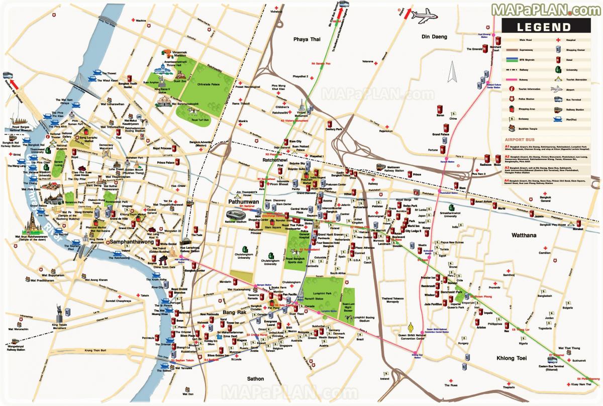главне атракције у Бангкоку на мапи